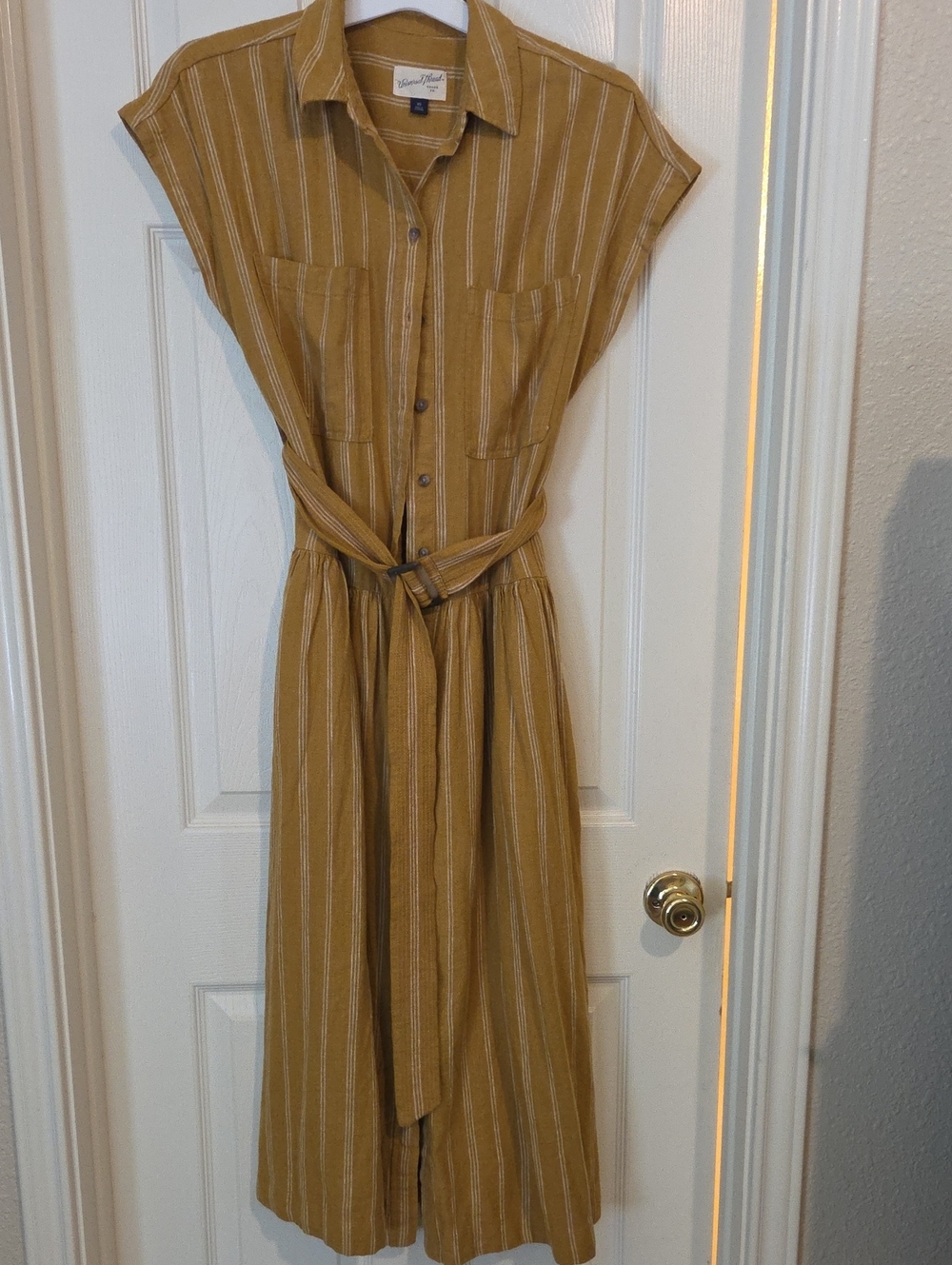 Universal Thread Mustard Stripe Button-Front Midi Dress